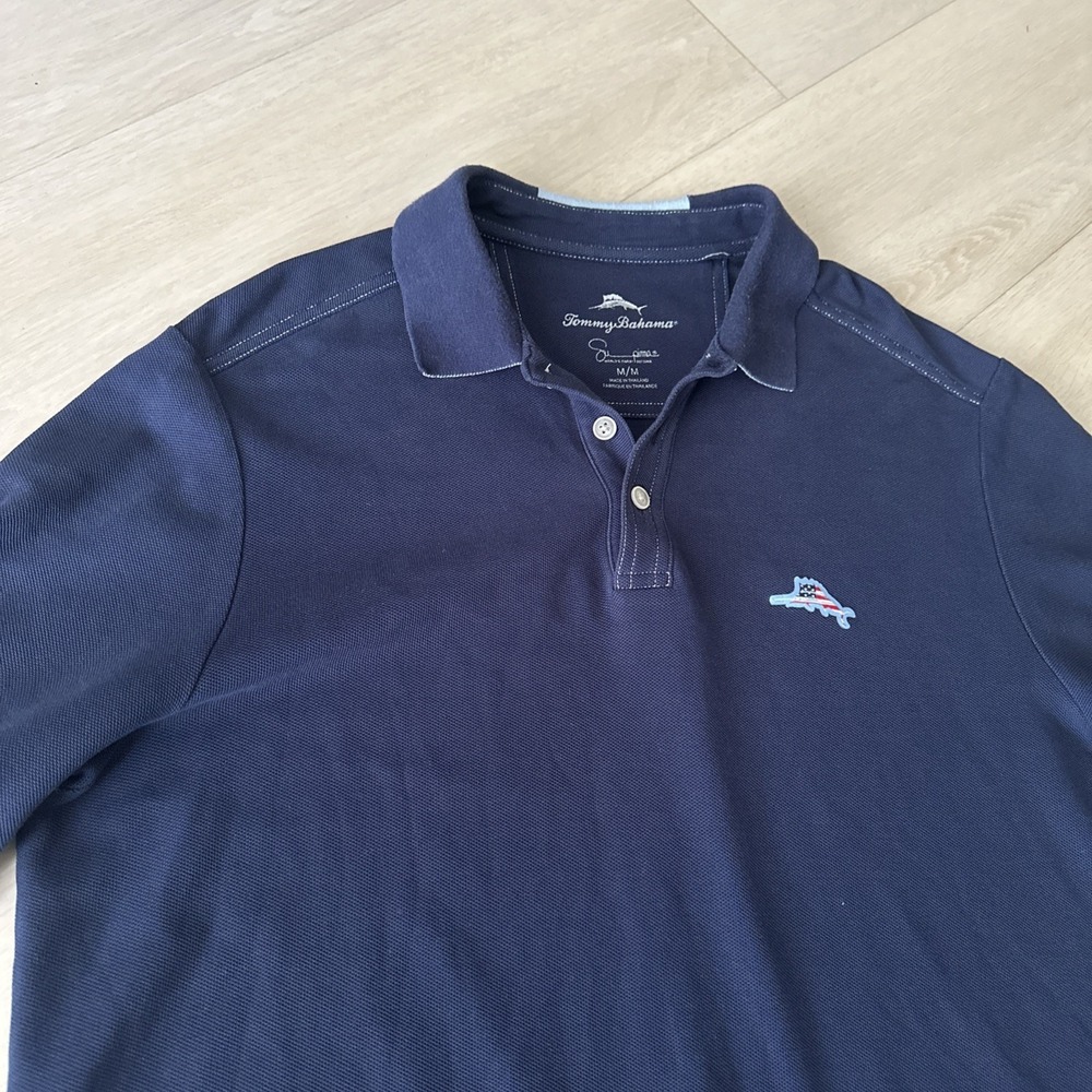 Tommy Bahama Polo Shirt Mens M Blue Patriotic Emfielder Supima Cotton Golf USA